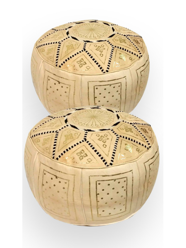 Pack 2 golden leather poufs - 183 €