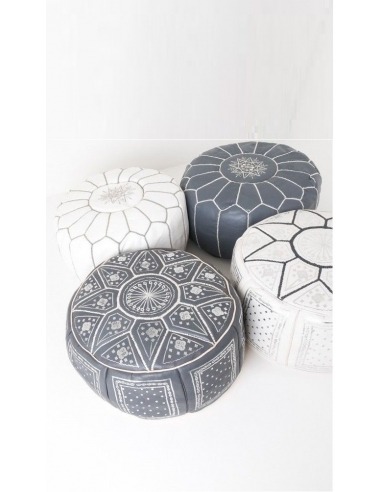 Pack of 4 leather poufs Gray & white - 292 €