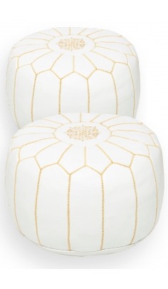 Pack of 2 white & gold leather poufs - 366 €