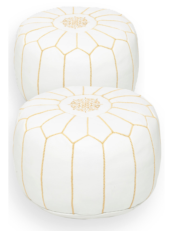 Pack 2 poufs en cuir blanc & jaune - 366 €