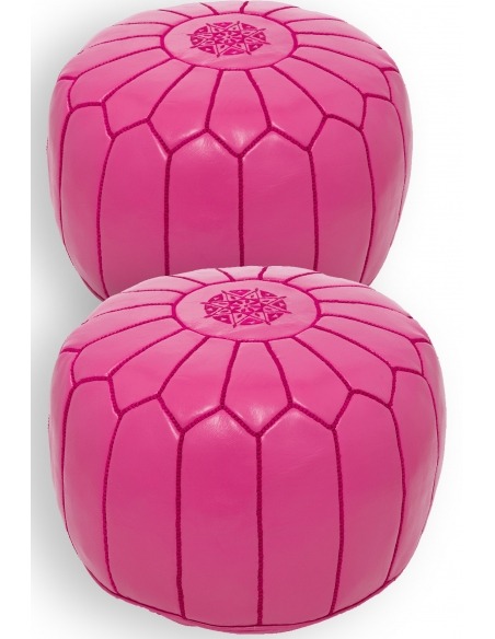 Pack 2 Fuchsia Leather Poufs - 183 €