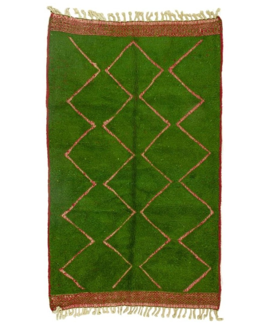 Wool Olive green rug handknotted 7 x 4 ft - 423 €