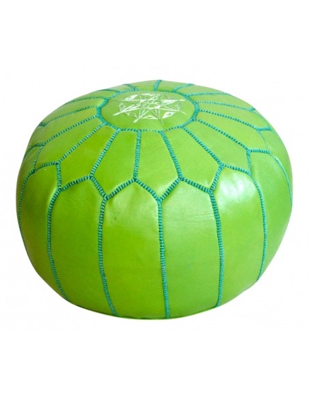Set of 2 green leather poufs - 183 €