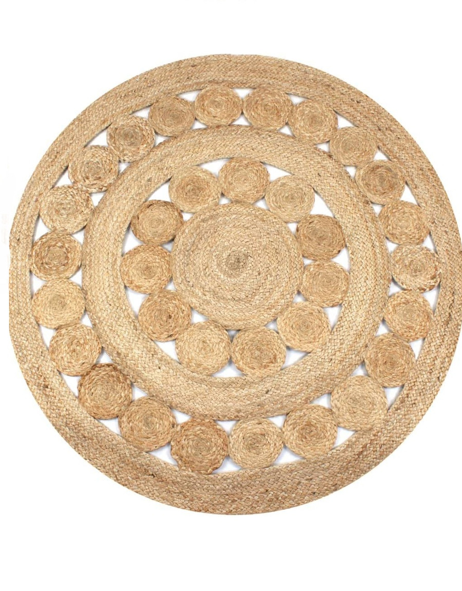 tapis rond jute tressé motif fleur 200 cm - 129 €