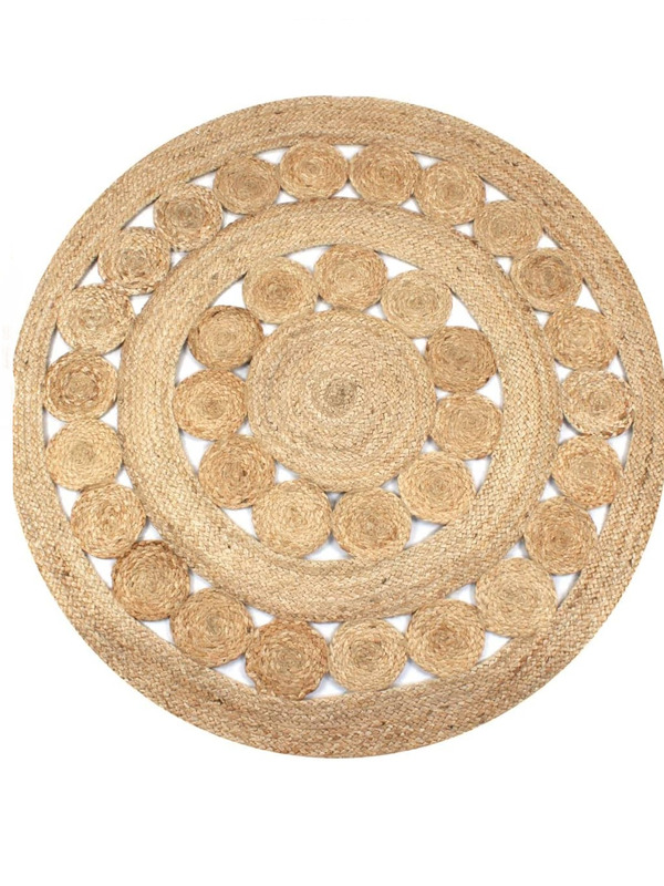 tapis rond jute tressé motif fleur 200 cm - 164 €