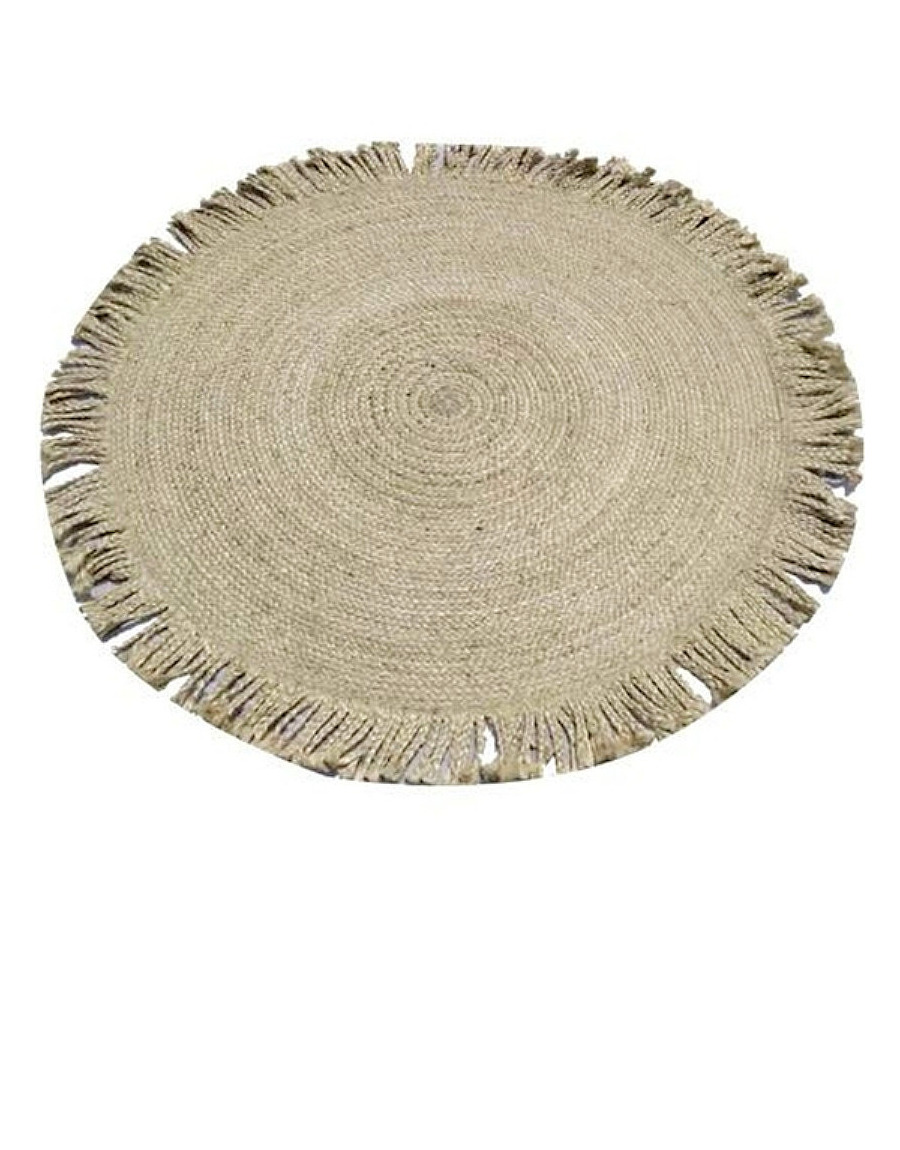 Tapis rond en jute beige gris 150 cm de diamètre - Inspiration Luxe