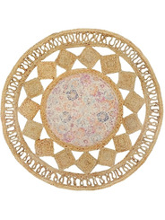 tapis rond jute 160 Cm style boho avec motifs fleurs - 115 €