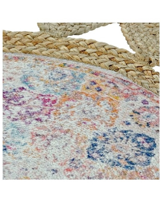 tapis rond jute 160 Cm style boho avec motifs fleurs - 115 €