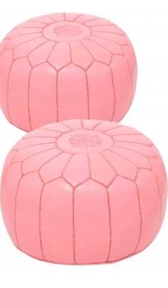 Set of 2 pink leather poufs - 183 €