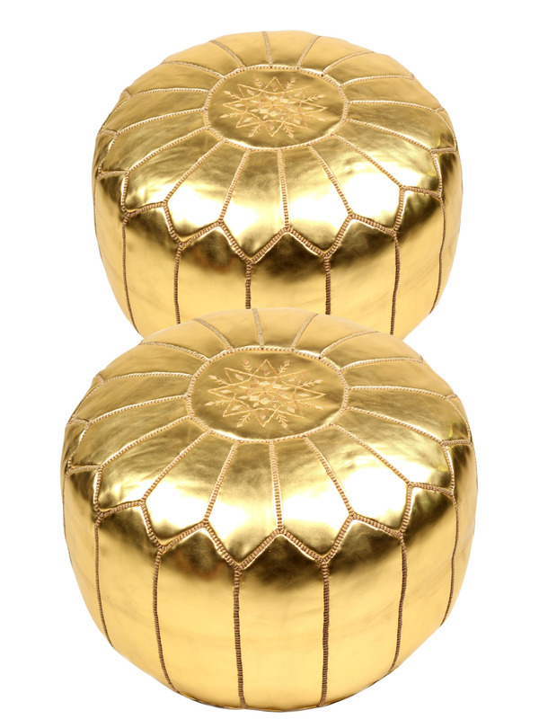 Set of 2 leather pouf ottoman golden color - 183 €