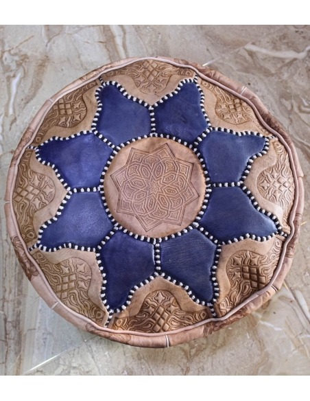 Embossed Leather Pouf Footstool (blue) - 147 €