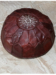 Brown handmade leather pouf with emboidery - 147 €