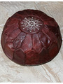 Brown handmade leather pouf with emboidery - 147 €