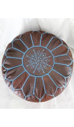 Brown and blue leather pouf - 117 €